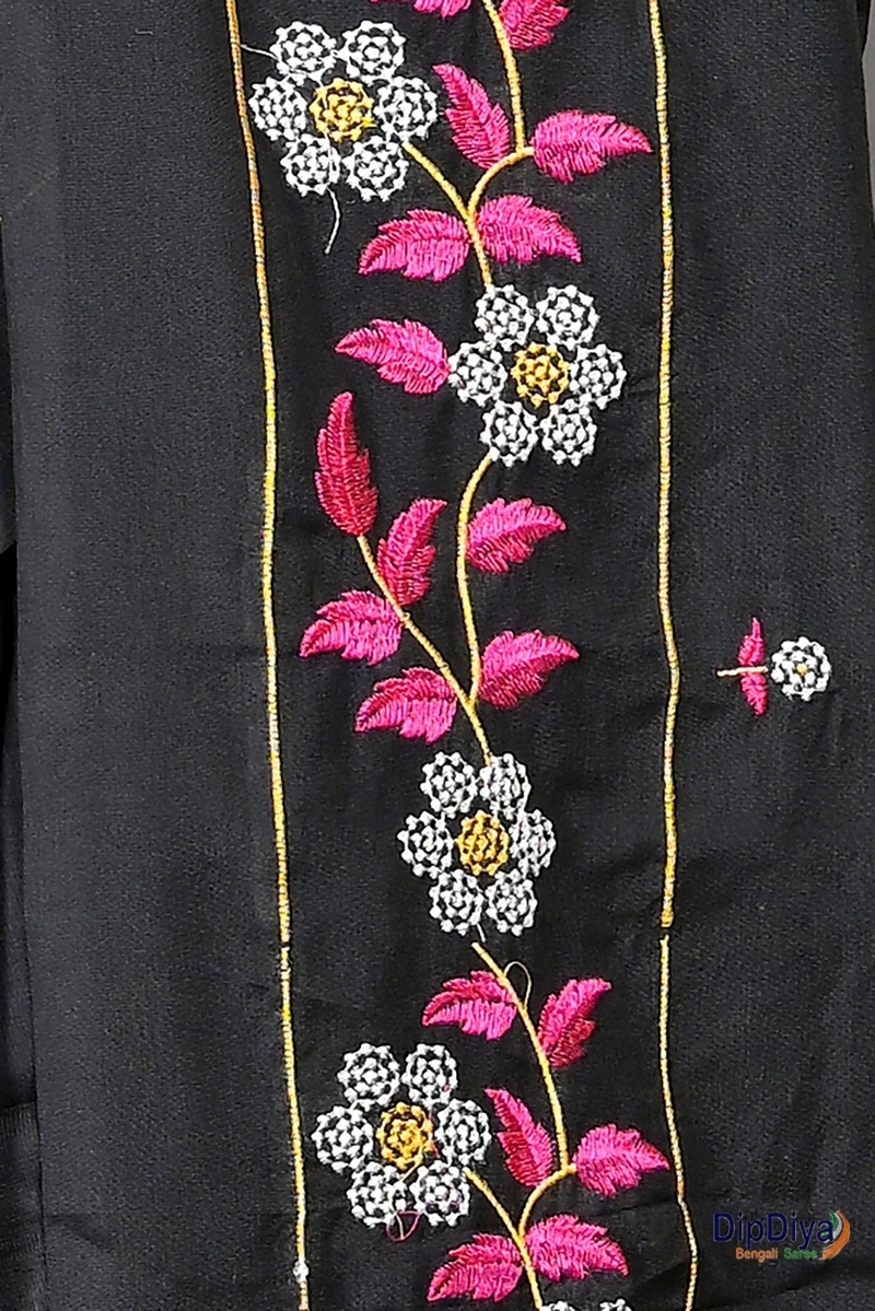 Black Cotton Blended Paraya Embroidery Handloom saree (303)